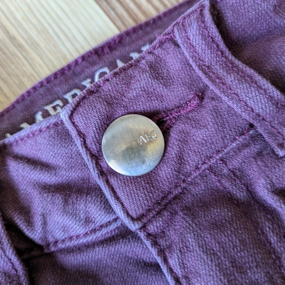AE American Eagle Outfitters Maroon Denim Jean High Rise Shortie Shorts 00 - Picture 7 of 7